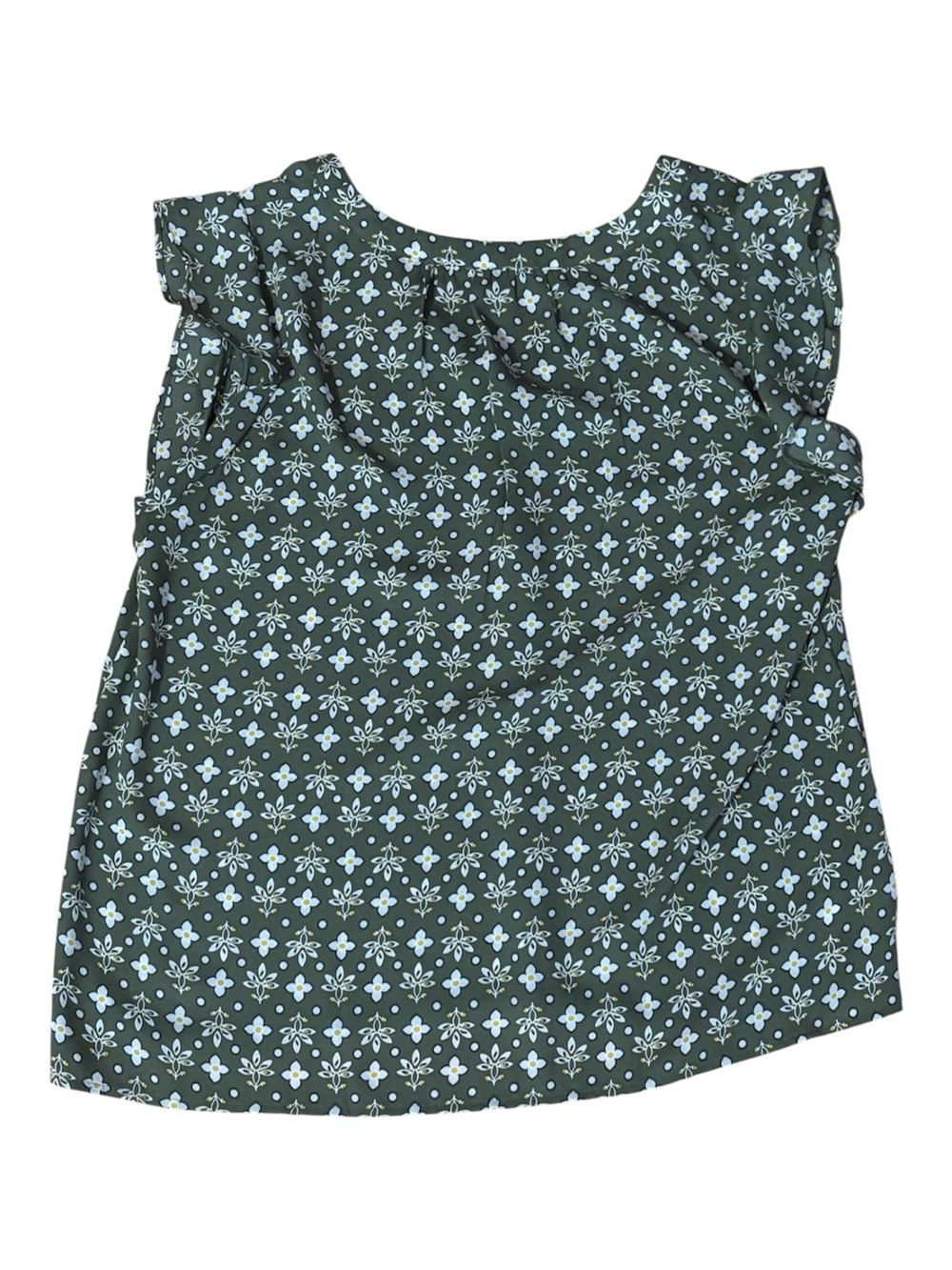 LOFT Green Printed Split-Neck Flutter Sleeve Blouse - Picture 4 of 4